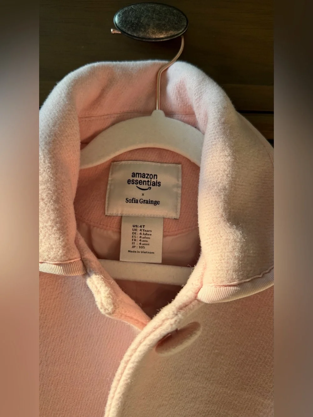 Amazon Essentials Girls' Light Pink Rounded Collar Pea Coat